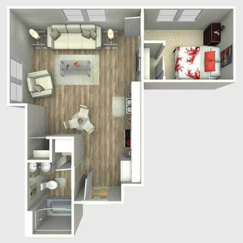 1 Bedroom 1733 floor plan